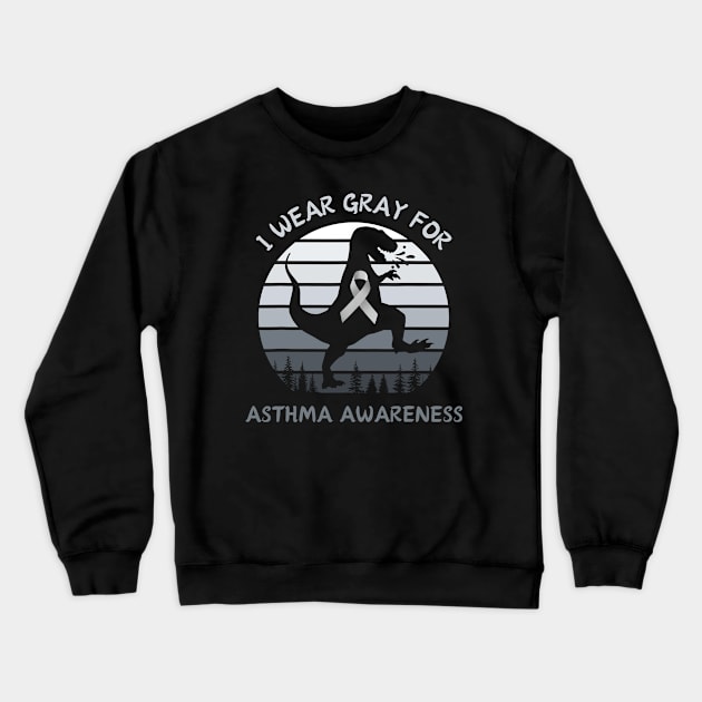 I Wear Gray For Asthma Awareness T-Rex Retro Sunset Crewneck Sweatshirt by JazlynShyann